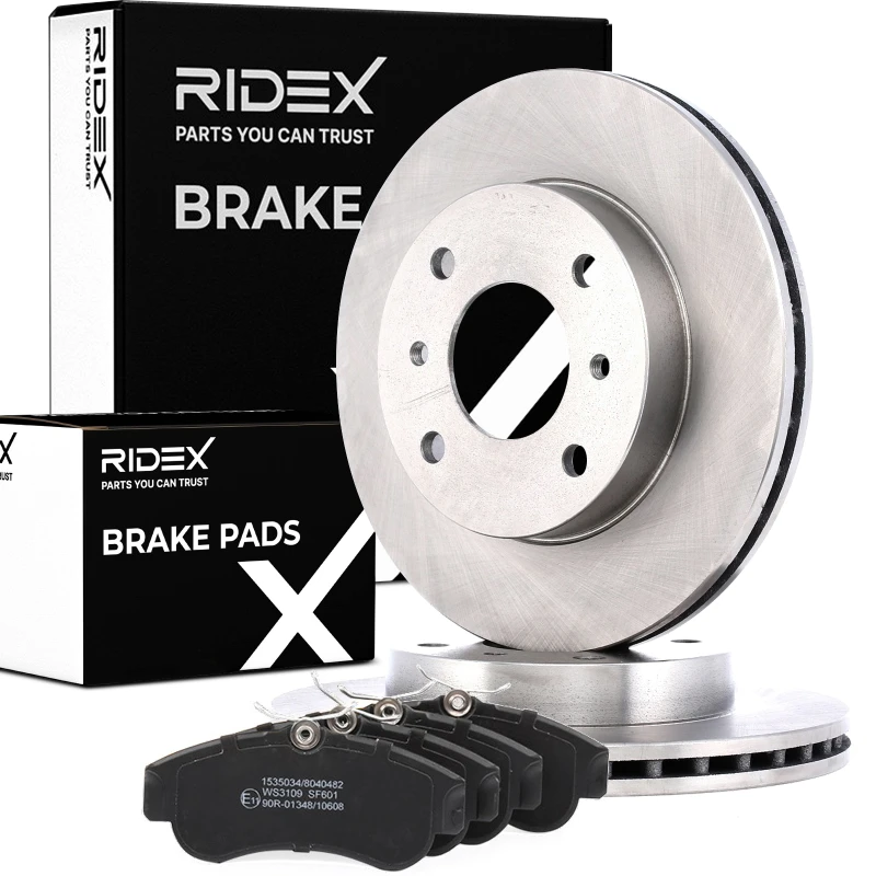 Image of RIDEX 3405B0820 Brake disc and pads set Front Axle, Brake Disc Type: Vented Brake Set,disc brakes (3405)