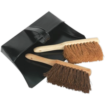 image of Sealey 3 Piece Metal Dustpan and Brush Set