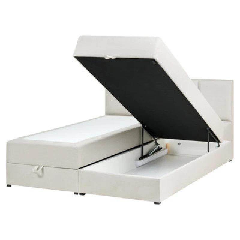 Image of Beliani Divan Bed With Storage Fabric Baronet 160 X 200 Cm (Eu King Size) Off-White