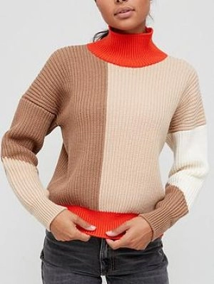 Image of Hugo Boss Wool Colour Block Jumper Beige Multi Size M Women