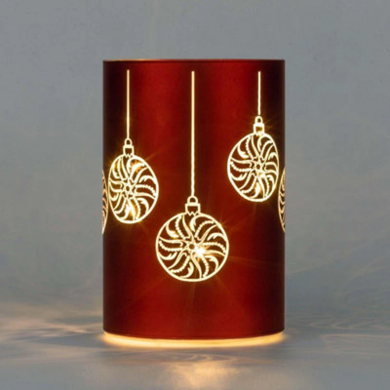 Image of Shatchi 17cm Christmas Decorated Vase LED Red Glass Vase / Baubles Red