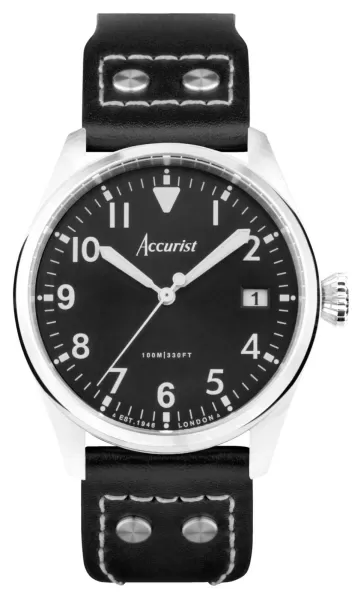 image of Accurist 76004 Aviation Mens Black Dial Black Leather Watch