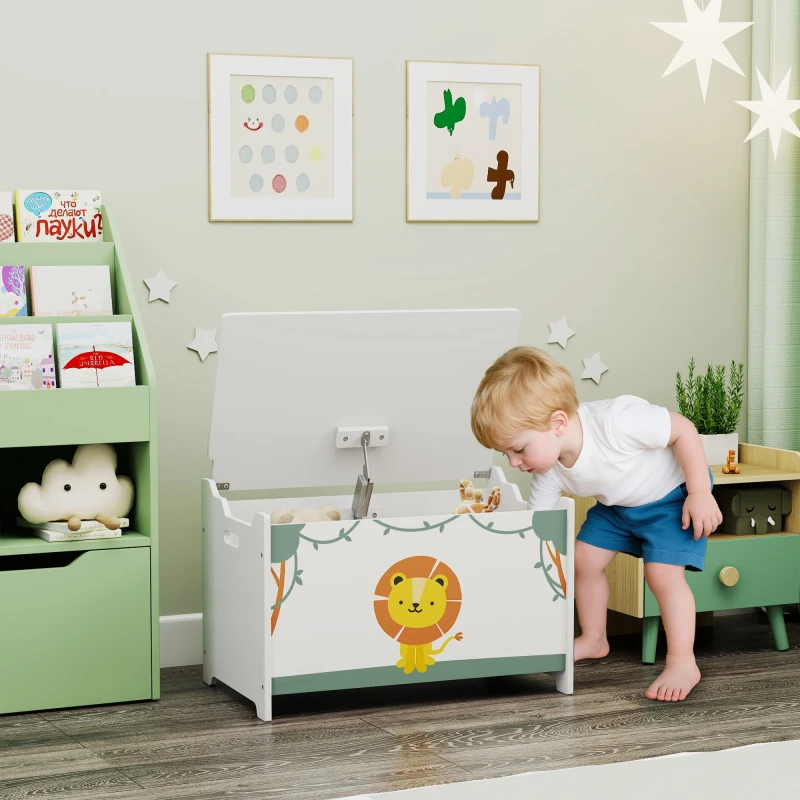 Image of AIYAPLAY Toy Box with Lid, Safety Hinges for Kids, Nursery, Bedroom, Green 311-101V80GN