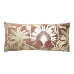 image of Malaysian Palm Foil Printed Cushion Rose, Rose / 33 x 70cm / Polyester Filled