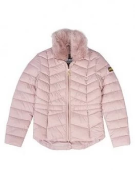 Barbour International Girls Halfbeck Faux Fur Quilt Jacket, Rose, Size 6-7 Years, Women