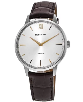 image of Mont Blanc Heritage Spirit Automatic Silver Dial Leather Strap Mens Watch 110695 110695