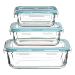 image of 5five Glass Square Food Storage Clip Top Box - Set Of 3