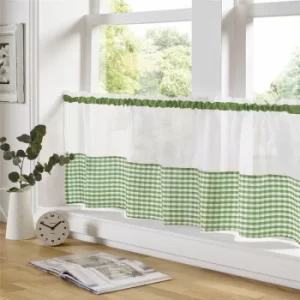 Image of Gingham Ready Made Slot Top Voile Cafe Curtain Panel (59' x 18', Green)