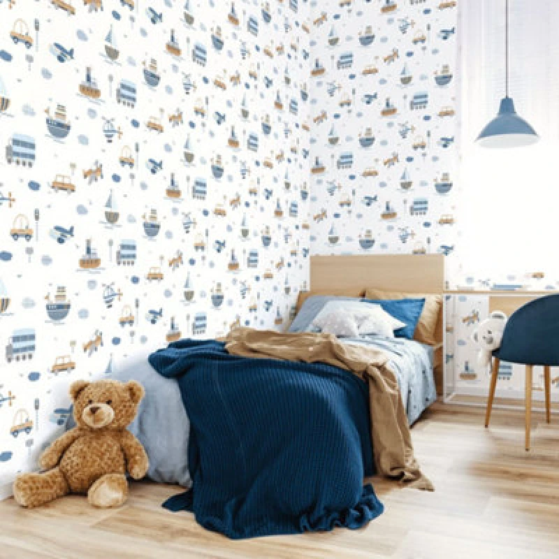 Image of Galerie Tiny Tots 2 Brown Sky Blue Navy Transportation Smooth Wallpaper