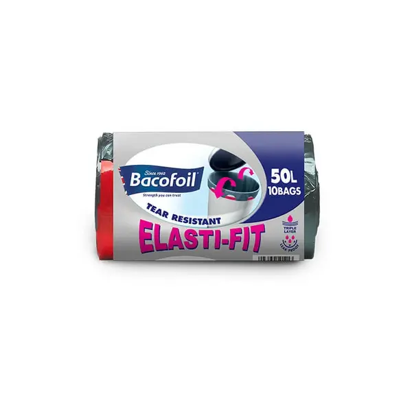 image of Bacofoil 10 x 50L Elasti-Fit Kitchen Bin Liners 59B12