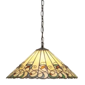 image of Jamelia 1 Light Medium Ceiling Pendant Dark Bronze, Tiffany glass, E27