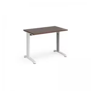 image of TR10 straight desk 1000mm x 600mm - white frame and walnut top