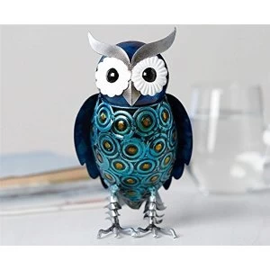 image of Country Living Hand Painted Metal Blue Owl 20cm