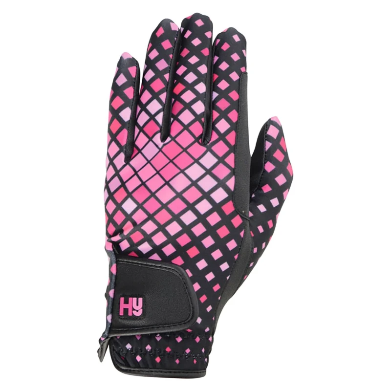 Image of Hy5 Unisex Lightweight Printed Riding Gloves Black/light Pink/cerise (Xl)