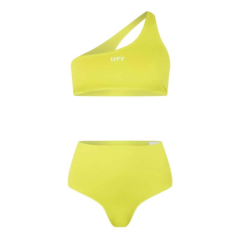 Image of Off White Womens Stamp One Shoulder High Rise Bikini Set Yellow Fluo female 6 (38)