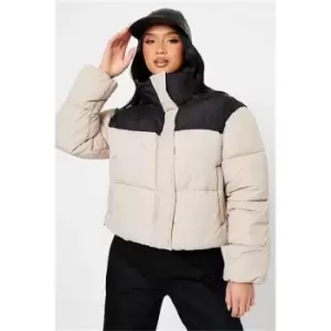 Image of I Saw It First Stone & Black Petite Two Tone Puffer Coat - Black