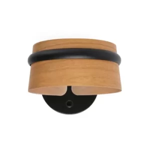 Image of Loop LED Indoor Wall Lamp Black, Wood
