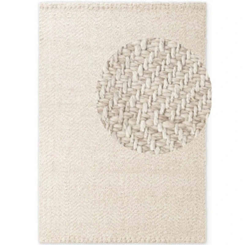 Image of The Rugs Majoli Handwoven Wool Jute Rug Scandinavian Boho Style 10mm Pile In White