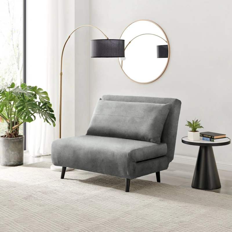 Image of FurnitureboxUK FurnitureboxUK Bobby Compact Futon Inspired Sofa Bed Upholstered In Soft Velvet in Grey Size: Medium Grey Medium Unisex 5056542697500