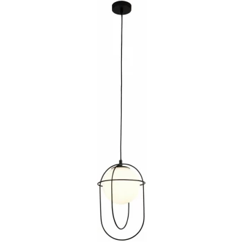 image of Searchlight Lighting - Searchlight Axis 1 Light Pendant - Black With Opal Glass Ball