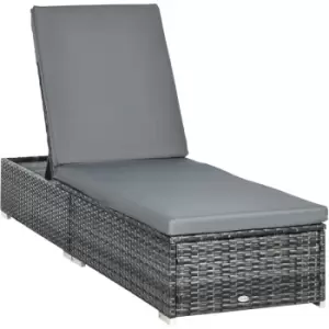 Image of Outsunny Patio Rattan Chaise Lounge Garden Pool Wicker Sun Lounger Adjustable - Grey