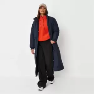 Missguided Bungee Waist Longline Maxi Puffer - Blue