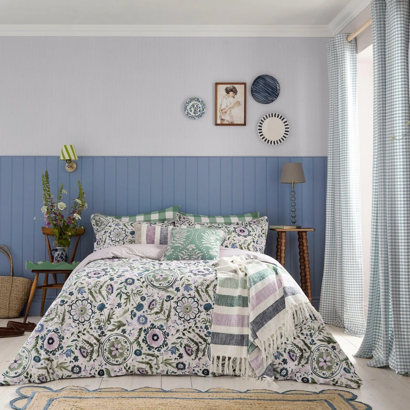 Image of Joules Festival Flowers Duvet Cover Set Green Green unisex King
