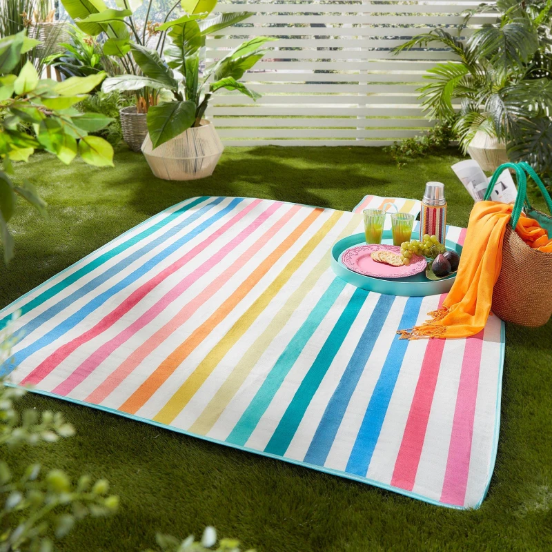 Image of Fusion 'Carlson Stripe' Stripe Print Waterproof Backed Picnic Blanket Multi