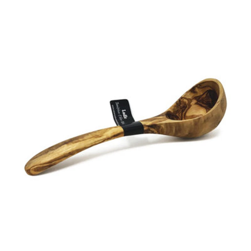Image of Verano Spanish Ceramics Olive Wood Natural Grained Rustic Kitchen Dining Cookware Ladle (L) 25cm Natural unisex