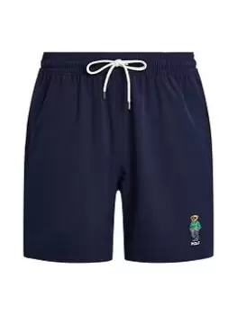 image of Polo Ralph Lauren Bear Logo Traveler Mid Length Swim Shorts, Newport Navy Size M Men