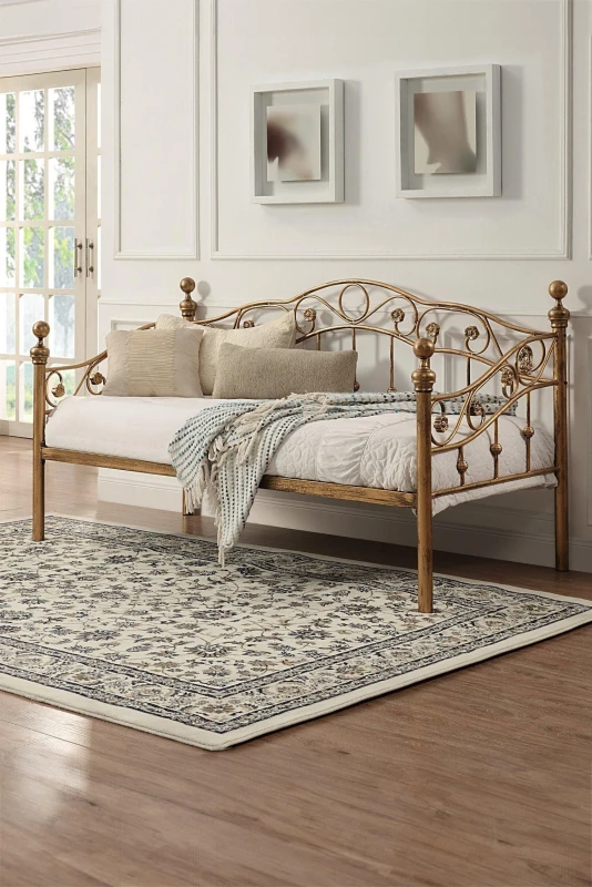 Image of SlumberWorx Essendon Vintage Living Room Bedroom Antique Brass Metal Day Bed Bronze