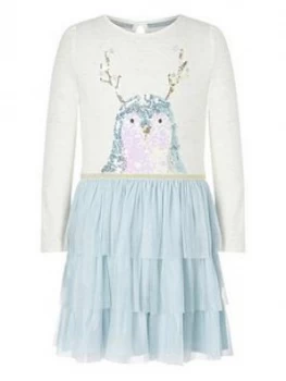 image of Monsoon Girls Christmas Disco Penguin Dress - Blue