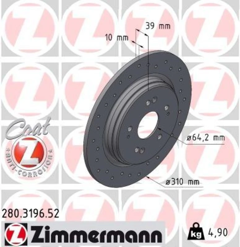 Image of ZIMMERMANN Brake disc ZIMMERMANN 280.3196.52