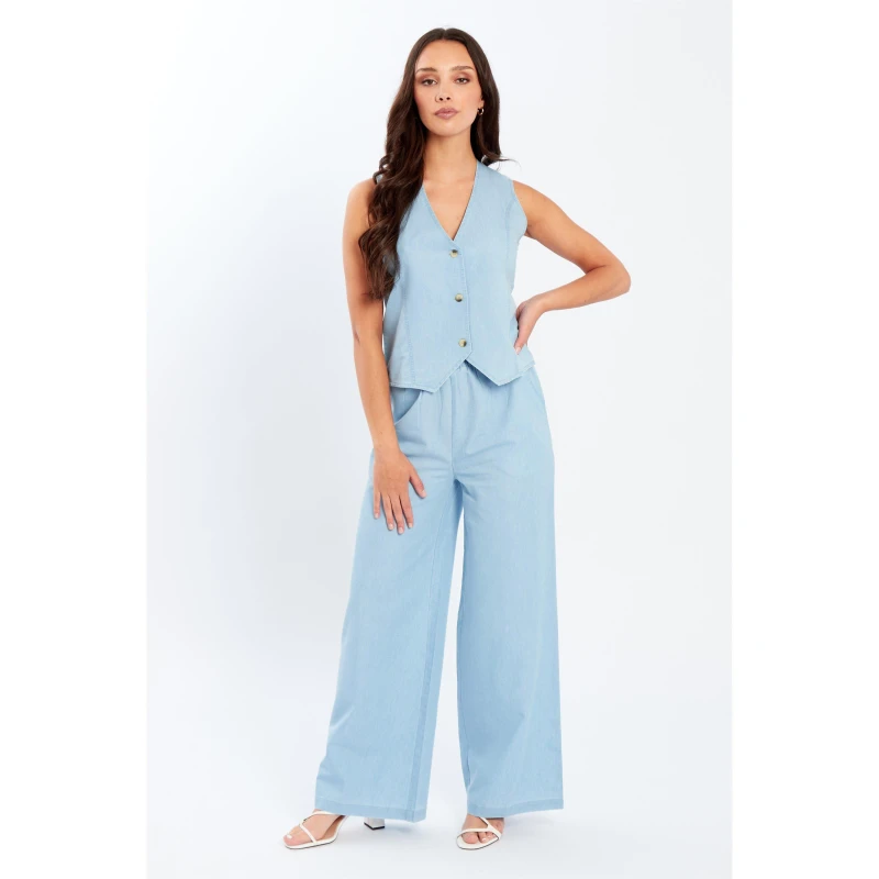 Image of Be You Chambray Waistcoat - Blue Blue 8