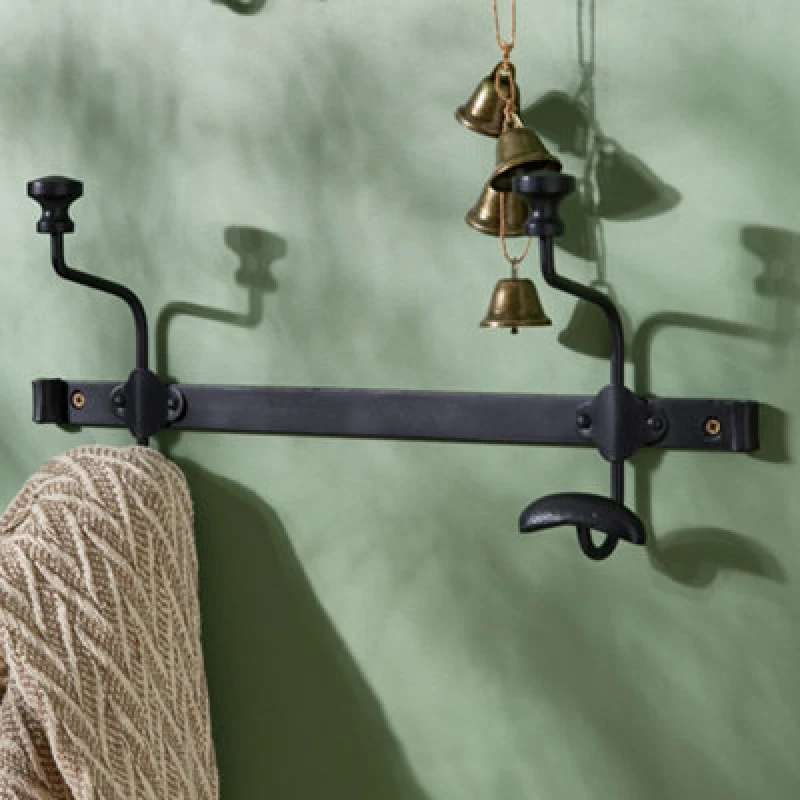 Image of Dibor Traditional Duke Noir Double Coat Hanger Wall Hook Rack in Black Size: Medium Black Unisex M