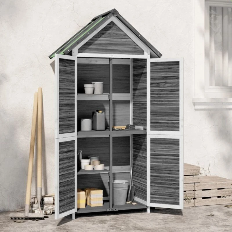 Image of VIDAXL Garden Tool Shed Grey 89x52.5x175cm Solid Wood Pine Vidaxl 8720845798185