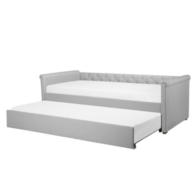 Image of Beliani Trundle Bed Fabric Libourne 80 X 200 Cm (Eu Small Single) Light Grey