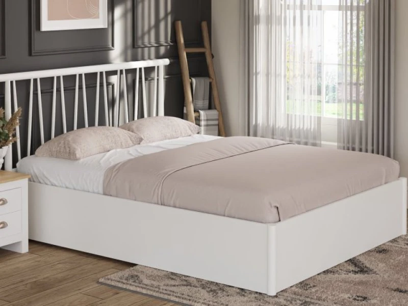 Image of GFW Fusum White Spindle Ottoman Bed Frame - 4ft6 Double