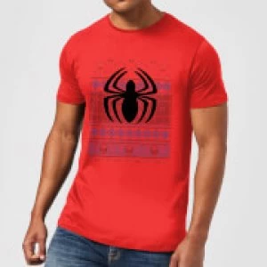 Image of Marvel Avengers Spider-Man Logo Mens Christmas T-Shirt - Red - L