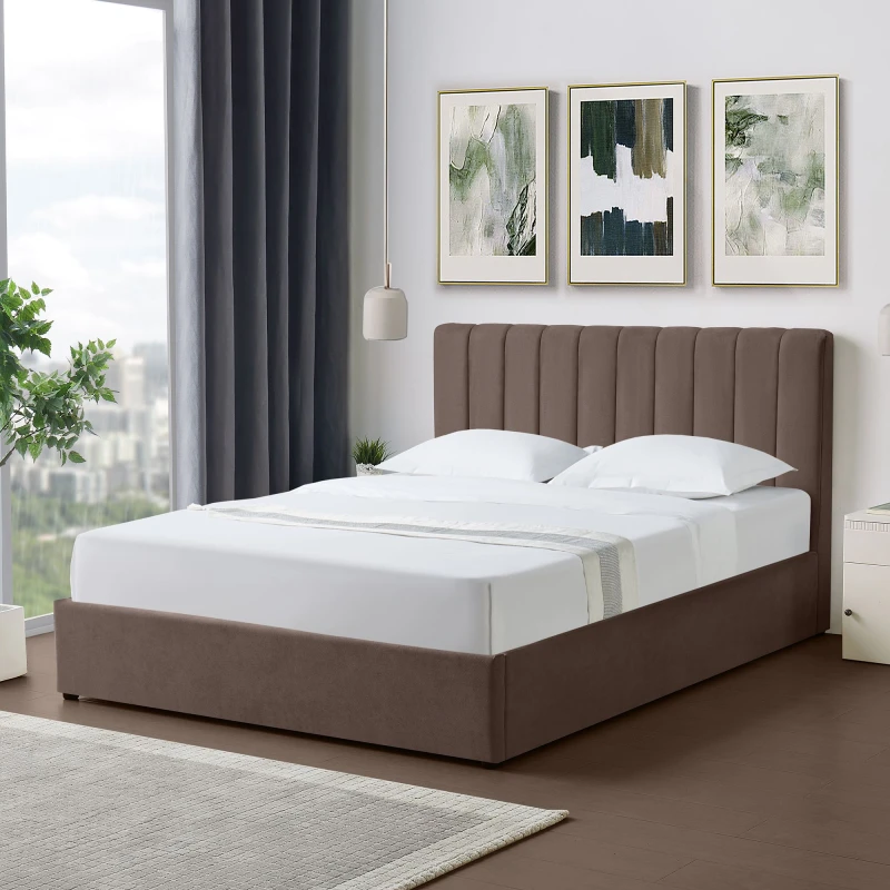 Image of Artemis Home Evelynne Fabric 150cm Kingsize Ottoman Bed Frame with Storage in Dark Brown Size: King Dark Brown Unisex King