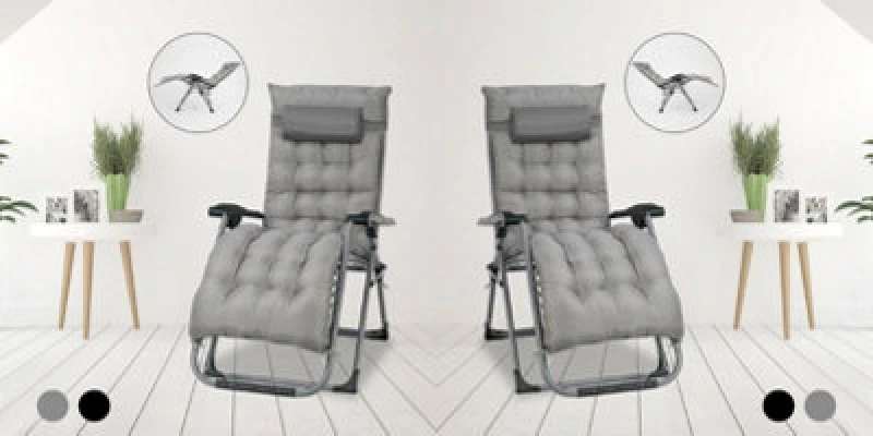 Image of Smart Living Zero Gravity Reclining Chair With Cushion & Pillow - Grey X 2