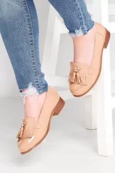 Image of Wide Fit Patent Tassel Loafers