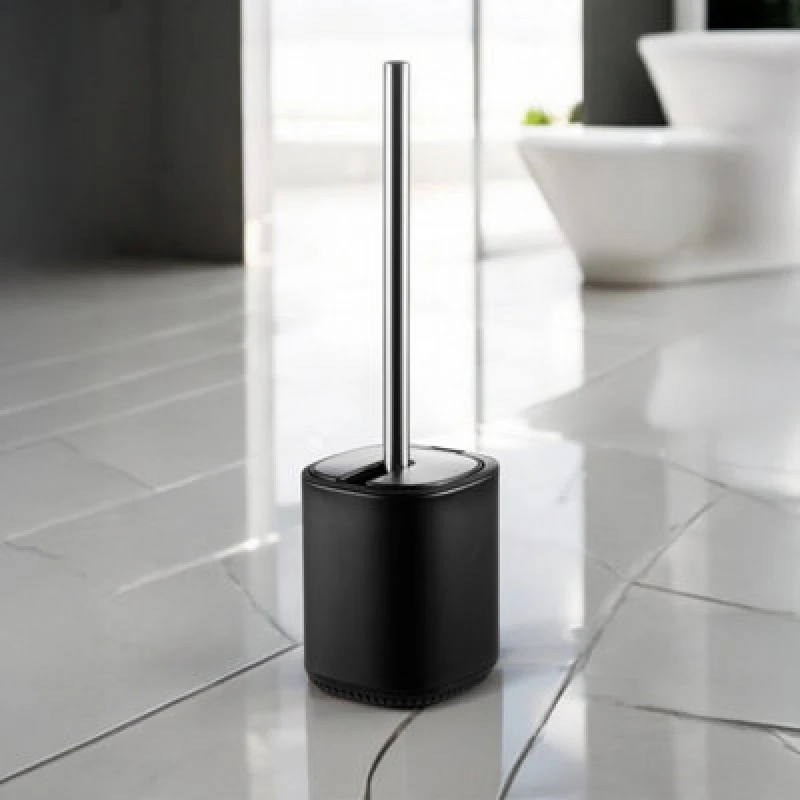 Image of Showerdrape Showerdrape Echo Black Steel Toilet Brush & Holder Black