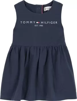 Image of Tommy Hilfiger Newborn Sleeveless Ruffle Waist Dress In Twilight Navy - Size 3-6 Months