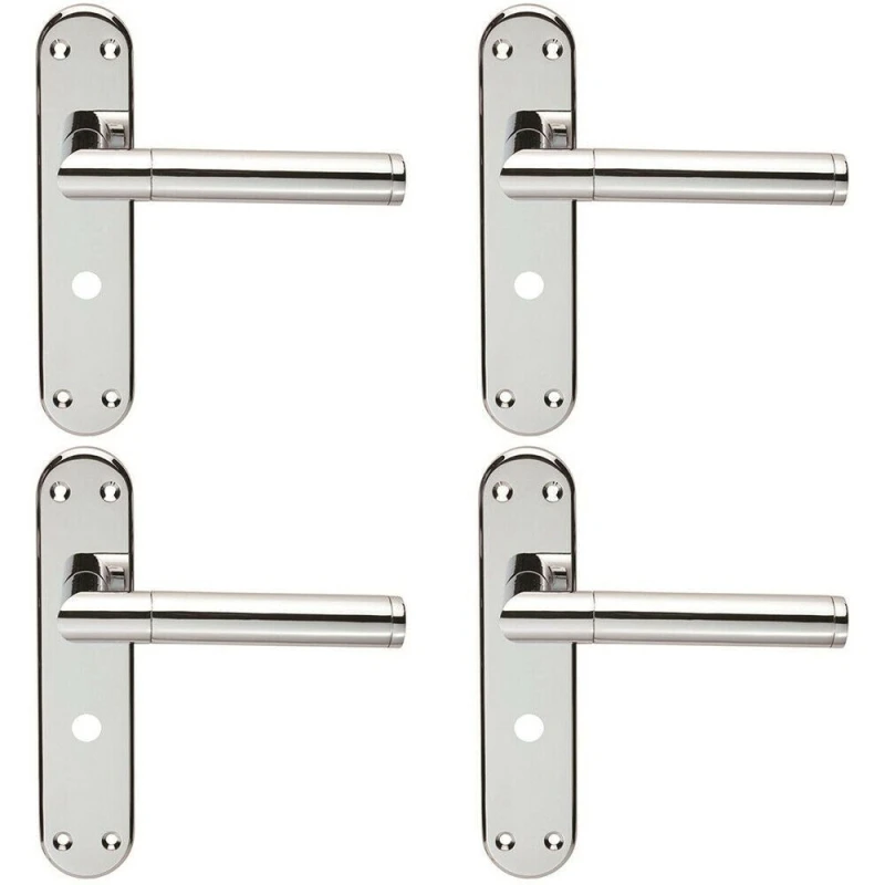 Image of Loops 4x Round Bar Lever on Bathroom Backplate Door Handle 180 x 40mm Polished Chrome Multi
