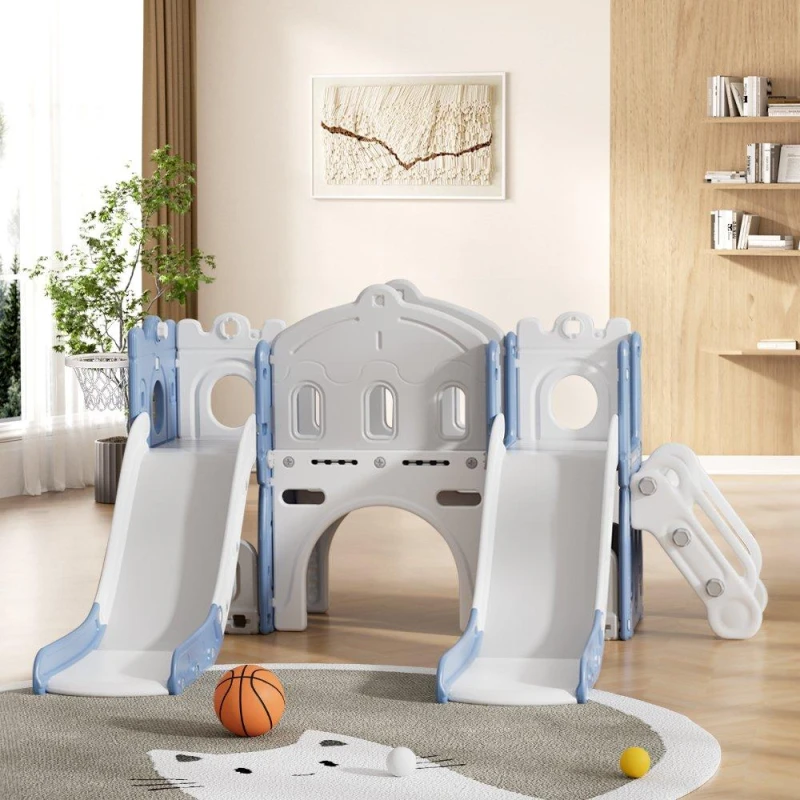Image of KIDKID Toddler Two Slides Playset Blue Grey unisex One size