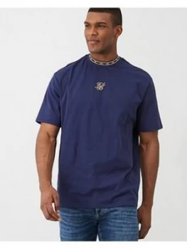 Image of SikSilk Short Sleeve Tape Collar Essentials T-Shirt - Navy, Size XS, Men