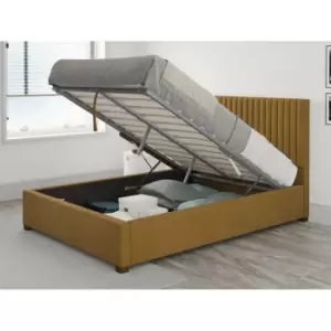 Image of Grant Ottoman Upholstered Bed, Plush Velvet, Ochre - Ottoman Bed Size Double (135x190)