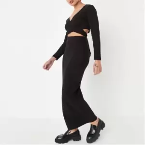 Image of Missguided Petite Rib Crop Top And Maxi Skirt Co Ord Set - Black