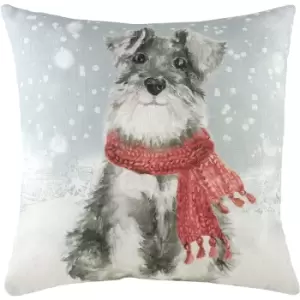 Image of Evans Lichfield Snowy Dog With Scarf Cushion Cover (One Size) (Grey/Red)